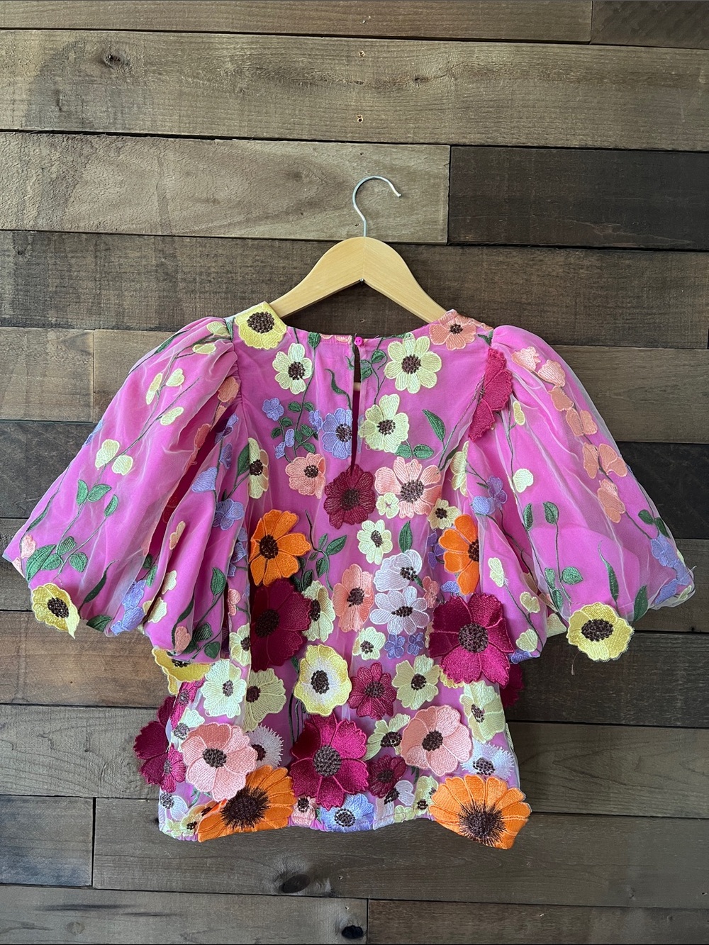 G.P.D Women's Pink Floral Print Puff Sleeve Blouse Size Medium - Picture 4 of 7